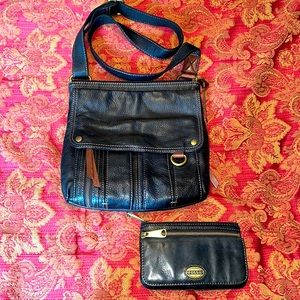 Fossil black crossbody purse & wallet